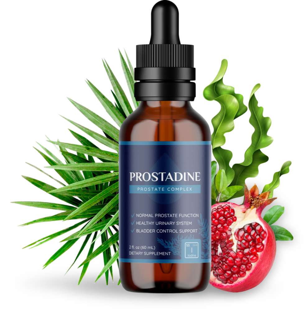 Prostadine supplement bottle with a dropper, highlighting natural extract drops that support prostate and urinary tract health.