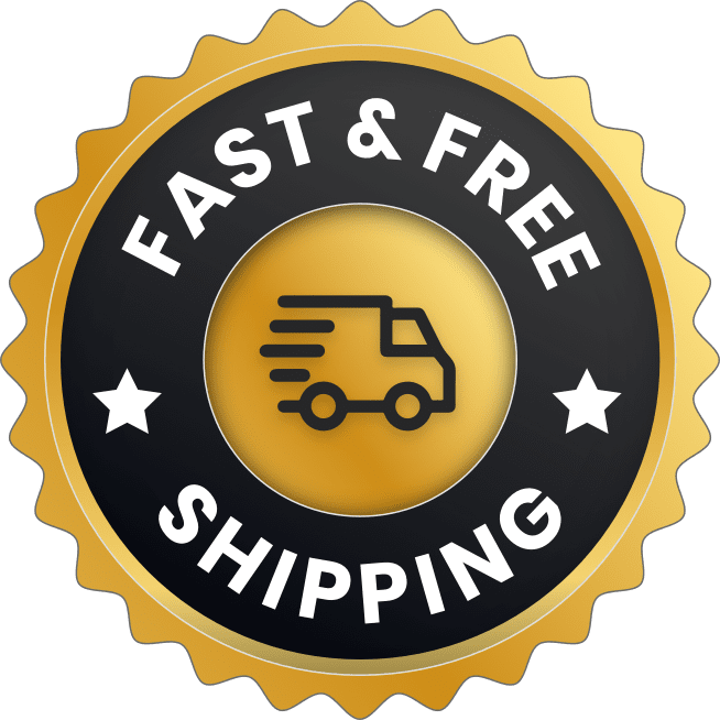 Security badge indicating fast and free shipping on all orders of the Prostadine supplement, reinforcing customer confidence in the purchase.